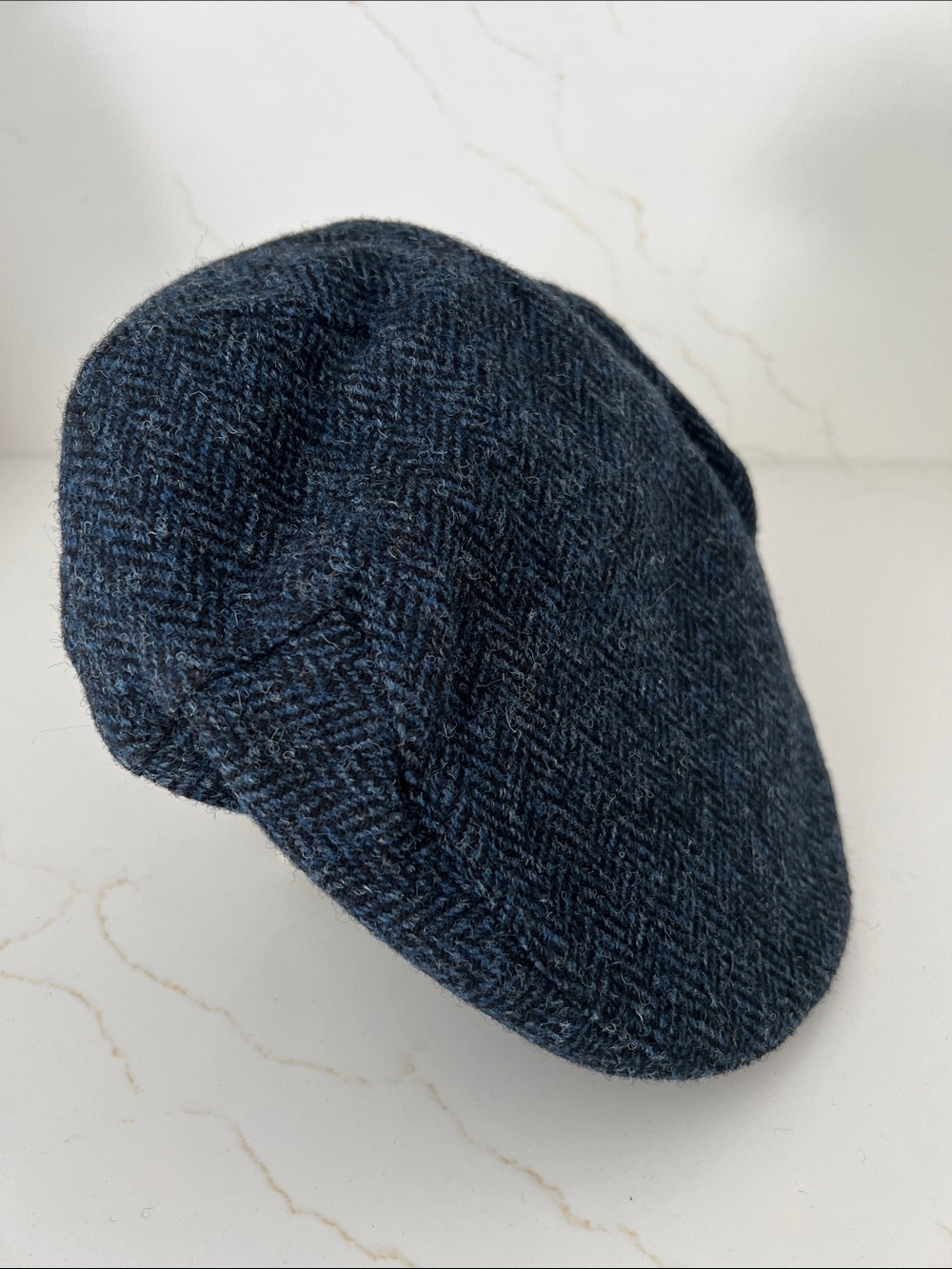 Vintage Blue Harris Tweed Herringbone Flat Newsboy Cap